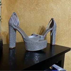 Billini Silver Rhinestone Platform Heels